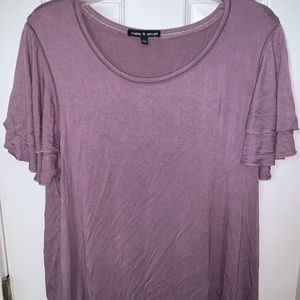 Short sleeve shirt with sleeve ruffles